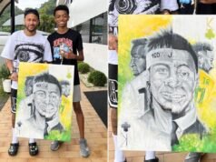Neymar recibe un cuadro de un artista de 16 años