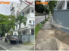 El conductor ha sido hospitalizado después de que el coche volcara en Katong.